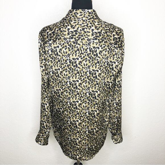 Equipment brown black tan leopard animal print button down top size Large - Picture 14 of 14